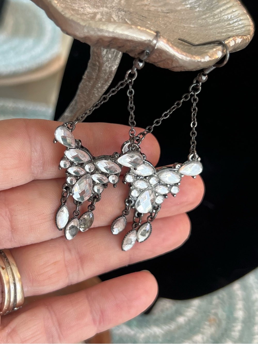 Vintage White Crystal Drop Chandelier Earrings - Vintage